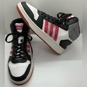ADIDAS “HOOPS MID 2.0” Hi-Tops Youth 5.5 (womans 7) SWAVORSKI stones blinged out